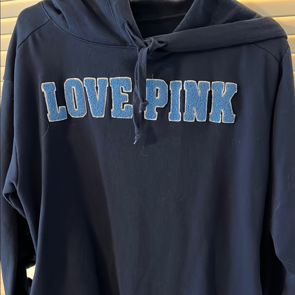 Navy Hoodie with Blue 'LOVE PINK' Logo